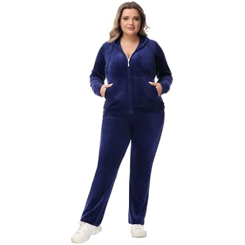 ROYAL MATRIX Womens Plus Size Velour Tracksuit 1X-6X 2 Pieces Velour Sweatsuits Set Full Zip Hoodie & Sweatpant Sets Navy,3X Cover
