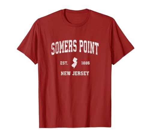 Somers Point New Jersey NJ Vintage Athletic Sports Design T-Shirt, Men, Cranberry Red, Small