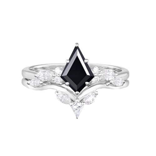 10K 14K 18K Gold Gemstone Engagement Ring Set for Women, 1.0 Carat Center Kite Cut Gemstone with Moissanite Bridal Rings Set for Women Wedding Ring Set Anniversary Bands Sets Free Engraved