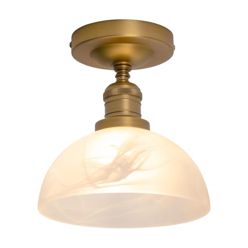 JIMUBEAM Plafoniera vintage semi da incasso con paralume in vetro bianco latte, stile industriale retrò vicino alla plafoniera per corridoio, portico, cucina, camera da letto, hotel, scale