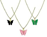 Okos Crystal Jewellery Gold Plated Pack of 3 Multi Color Fluttering Butterly Delicate Pendant Necklace Combo Crafted For Girls and Women PD1000874