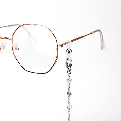 Image of Eyeglass Chain Silver Stainless Steel Handmade Necklace for Reading Glasses Sunglass Beaded Chains for Men Women