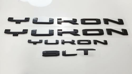 Image of 4Pcs Kit Yukon SLT Letters Emblem 3D Door Rear Nameplate Badge Decal Sticker Yukon XL Replacement for 2021-2023 Yukon SLT (Gloss Black)