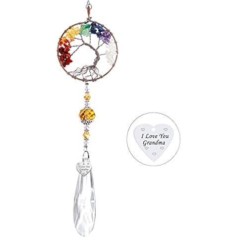 Gift for Grandma Grandmother Gift for Nana Tree of Life Suncatcher Rainbow Makers Sun Catchers Hanging Glass Ornament for Windows Home Garden Car - Love you Grandma Cover