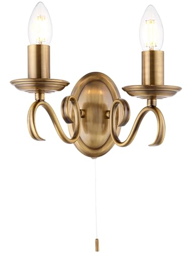 National Lighting Lámpara de pared para interiores, lámpara de pared doble regulable con interruptor de acorde de tracción, lámpara de pared LED decorativa con brazo desplazado, para dormitorio, sala