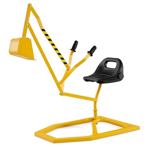 COSTWAY Sitzbagger 360° drehbar, Bagger zum Draufsitzen Metall, Bagger Sandkasten mit Schaufel & 2-Hände-Steuerungen, Aufsitzbagger Sandbagger für Kinder ab 3 Jahren (Gelb)