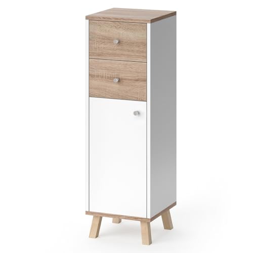 Vicco Midischrank Senyo, Weiß, 30 x 95 cm mit Schubladen, zur Wandmontage geeignet und kombinierbar mit Senyo Möbeln