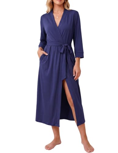 Image of Ekouaer Women Robes Long Knit Bathrobe Soft Kimono Loungewear with Pockets