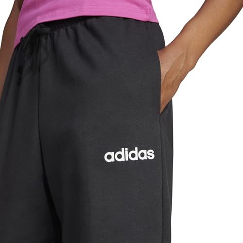 adidas Damen Essentials LINEAR French Terry Cuffed Pants, Black/White, L