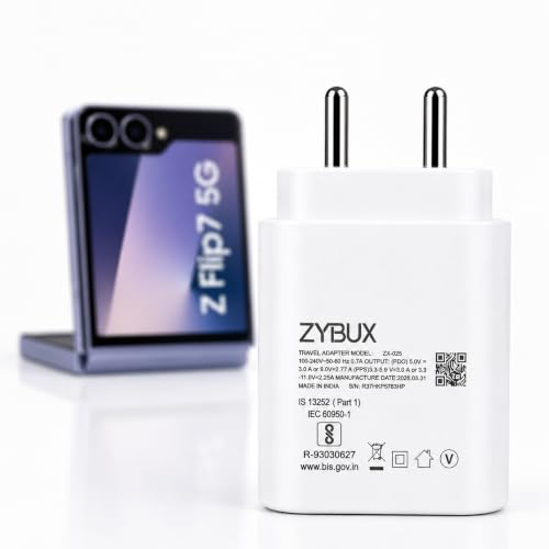 Image of Zybux 25W Type-C PD 3A Fast Charger Adaptor Compatible with Samsung Galaxy Z Flip7 /6 /5 /S11 /S10 /S9 /FE /Lite /Ultra /Plus Mini Wall Power Adapter for Smartphone Tablet, Type C Charging Plug, White