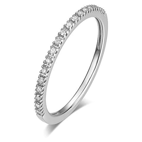 HAFEEZ CENTER 14K Gold Moissanite Rings for Women Moissanite Wedding Band 1.5mm 14K Solid Gold Eternity Wedding Band Wedding Rings for Women (White-Gold, 8.5) Cover