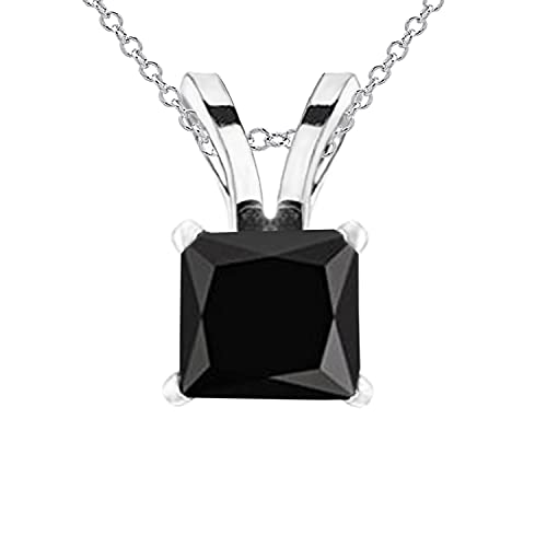 Dazzlingrock Collection 0.75 Carat (ctw) Princess Black Diamond Solitaire Pendant With 18 Inch Chain With Silver Chain 3/4 CT, 14K White Gold