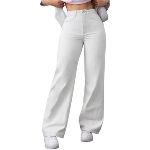 Women’s Wide Leg High Waisted Straight Jeans, Vintage Baggy Denim Pants with 4 Pockets, Casual Y2K Flare Trousers