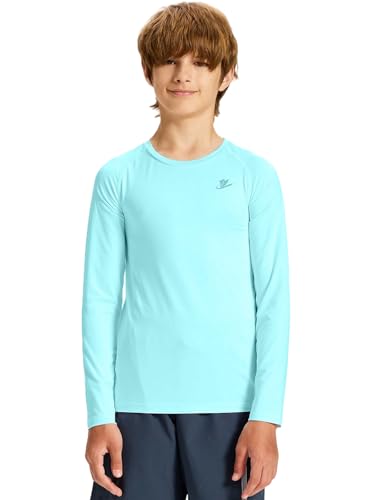 Image of DEVOROPA Youth Boys Compression Shirt Long /Short Sleeve Football Baseball Undershirt Quick Dry Kids Sports Baselayer Crewneck