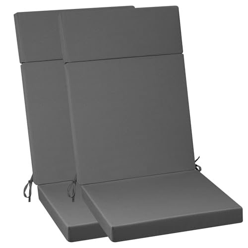 PRIMEPATIO Hochlehner Auflage 120x50x6 cm mit Abnehmbarem Bezug – Gartenstuhlauflage Wasserabweisend, 6 cm Polsterung & Befestigungsbänder – Outdoor Sitzkissen für Hochlehner, 2er Set Grau