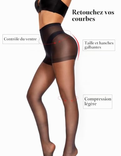 CozyWow Collants Femme 20 Denier à Effet Soie – Haute Taille, Bout Renforcé & Contour Moulant Noir XL – vue 4