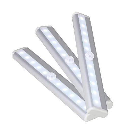 Trimming Shop PIR rörelsesensor LED-ljus batteridriven bärbar belysning under skåp med magnetisk remsa kök, garderob, låda, nattlampor (3 st)