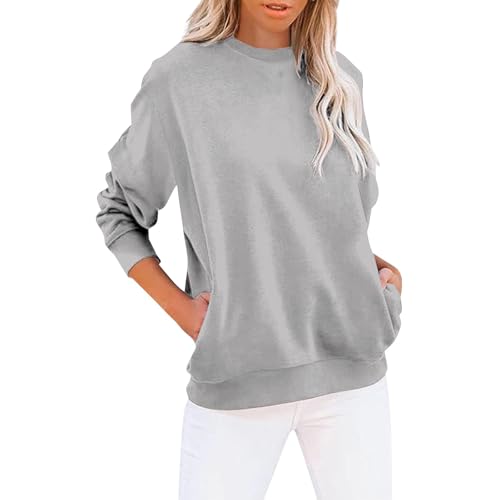 YCBMINGCAN Sudaderas para mujer, camiseta de manga larga, monocolor, informal, de gran tamaño, sin capucha, sudadera para exteriores, ropa de calle, camisas, blusa, jersey ligero, #3-gris, XL