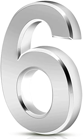 PROUSKY 3D House Numbers Silver Self Adhesive 3 Inches Mailbox Numbers Street Address Numbers Stickers Waterproof Floating Door House Numbers for House Apartment Office Hotel Door Room Mailbox (6)