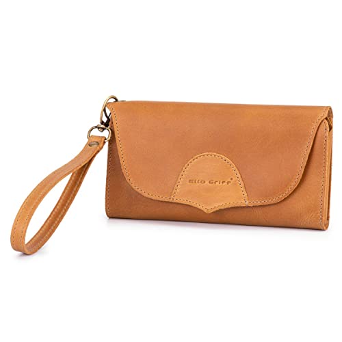 Carteira de Mão Feminina Porta Celular Documentos Couro Legítimo (Marrom Claro)
