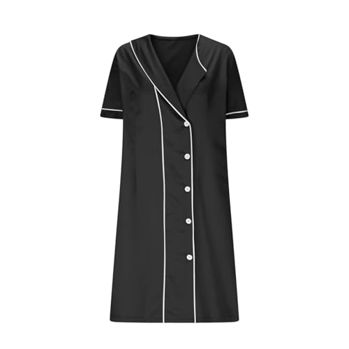 Women Nurse Dress Button Down Short Sleeve Scrub Uniforms Housekeeping Spa Pocket Work Dresses 2025 Workwear3