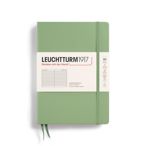 Image of LEUCHTTURM1917 - Notebook Hardcover Medium A5-251 Numbered Pages for Writing and Journaling (Sage, Ruled)