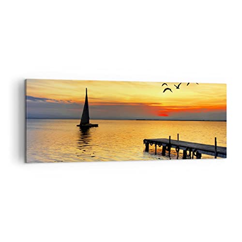 Toile plage et eau azur grand tableau 140x50cm pour chambre parentale