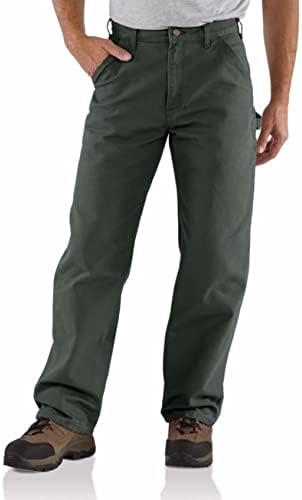 Carhartt mens Washed Duck Dungaree work utility pants, Moss, 31W x 32L US
