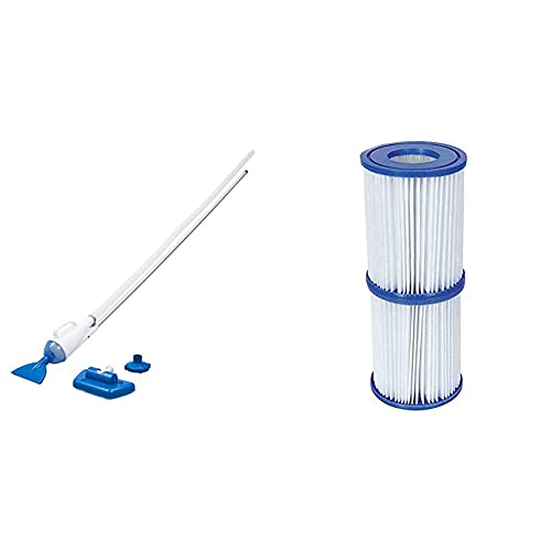 Bestway Flowclear Aquacrawl - Aspirador Con Bomba Para Piscinas De Hasta 457 Cm, Multicolor + 58094 - Set De Dos Filtros De Agua Tipo Ii Para Depuradora De Cartucho