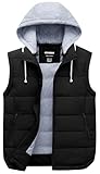 CTFASHION Puffer Vest Men Hooded Outerwear Winter Warm Padded Outdoor Casual Thick Insulated Quilted Sleeveless Jacket Black 3XL