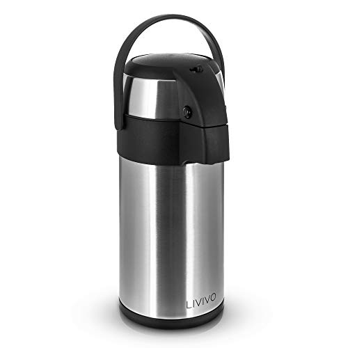 LIVIVO Stainless Steel Airpot Hot Tea Coffee Drinks Vacuum Flask Jug - Suitable for hot or Cold Drinks up to 24 Hours (3L - 3 Litre Flask)