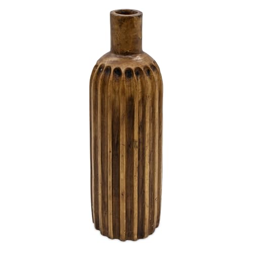 Deisgn Grand vase décoratif en bois marron – 46 cm – Vase en bois XXL – Bouteille striée – Vase décoratif pour maison de campagne – Décoration de table pour fleurs artificielles Fleurs séchées Herbe