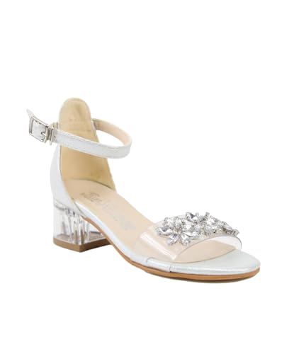 SIRRI Girls Ankle-Strap Shoes, Block Heels Rhinestone Sandals for Special Occasion
