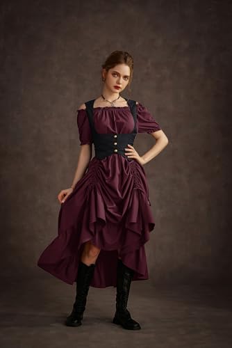 Scarlet Darkness Renaissance Medieval Dress For Women Ren Faire Costume Steampunk Dress Red L thumb #7