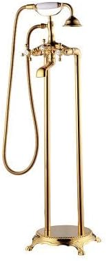 Bathtub Tap Bath Tub Sink Faucets Floor Mounted Black Brass Free Standing Hot and Cold Bath Shower Set Luxury Hand Shower Mixers(Gold)