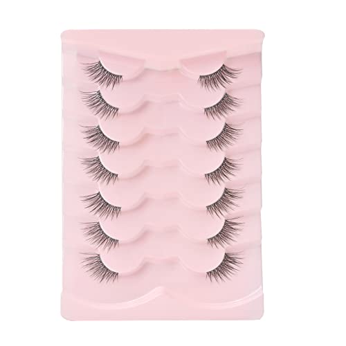 Onlyall Half Eyelashes Corner Lashes Natural Lashes Half Lashes Wispy End Lashes Corner Eyelashes 3/4 Lashes Clear Band Lashes 7 Pairs C02 (6MM-14MM)