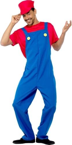 Pianocean Super Costume Brothers Cosplay Costume for Adults, Plumber Costume Set, Fancy Dress Costume Men with Bodysuit Hat Moustache, Carnival Costume Men Women, Adult Costume for
