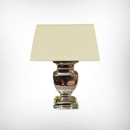 Preisvergleich Produktbild DRULINE Tischlampe Tischleuchte Keramiklampe 43 cm - Fuß: Silber - Schirm: Creme