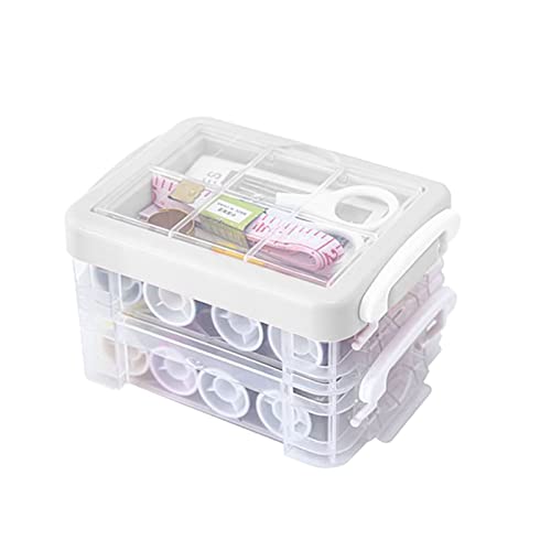 30Pcs Sewing Box Set，Sewing Box with Accessories Complete Tools， Three Layer Dual Purpose Handle Sewing Kit with Case for Household for Sewing Mending (White)