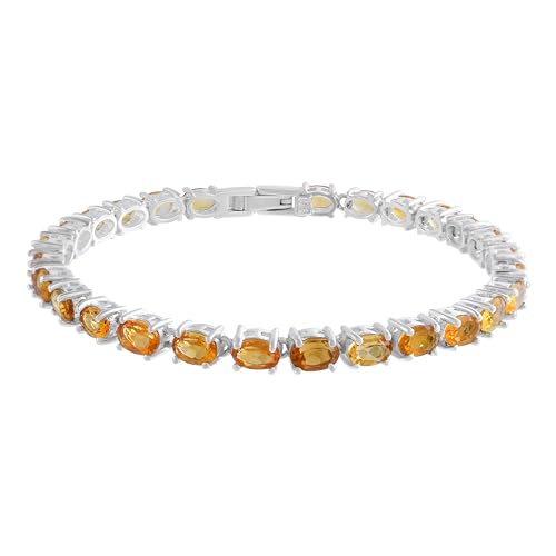 Bracelet rivière en citrine jaune et métal rhodié blanc de style tennis classique