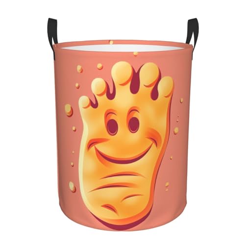 Happy foot print Circular Hamper Waterproof Storage Bin Organizer Basket Laundry Hamper With Handles For Clothes Toys Small