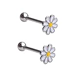 Izpack Daisy Flower Tongue Rings 316L Surgical Stainless Steel Floral Screw Back Ball Body Piercing Barbell Helix Studs Cute 5/8' Bar Length Jewelry Gifts for Women Men Unisex 14G