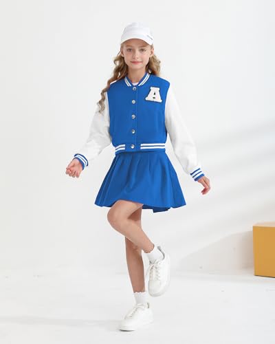 YOURUIKEY Girls 2 Piece Outfits Skirt Set Button up Jacket Sweatshirt and Pleated Mini Skirts Fall Winter Clothes Size 7-14Y