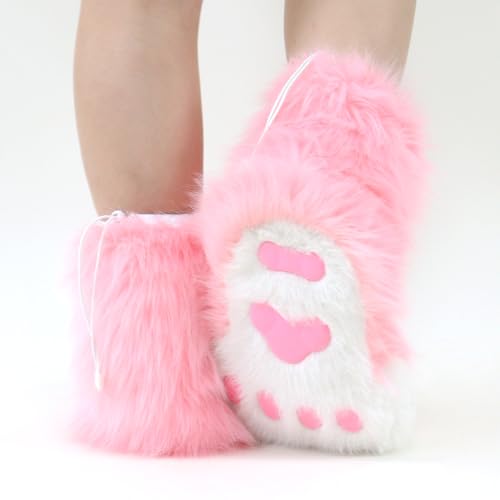 Image of Animal Fuzzy Slippers Bear Cat Wolf Dog Fox Fursuit Feet Paw Claw Shoes Furry Boots Costume Accessories for Adult Kids