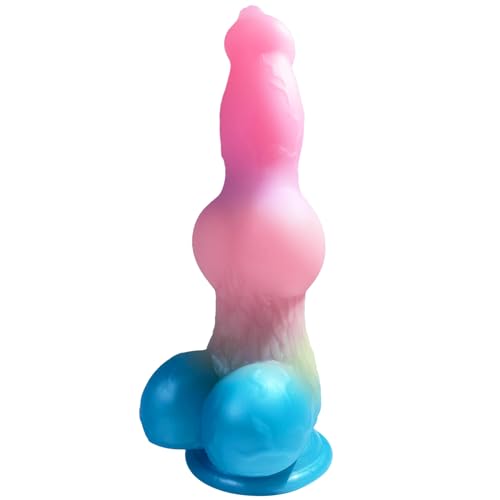 9.6 Dog Dildo Thick Fantasy Dildo with Big Knot Dragon Dildos Big Anal Dildo with Strong Suction Cup Huge Animal Anal Plug Silicone Knot Anal Toys Adult Toys for Women Men (Pinkblue)
