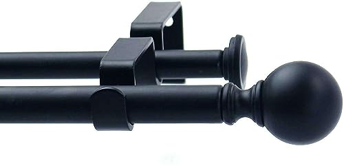 WDYB Round Ball Adjustable Double Drapery Curtain Rod Set 28