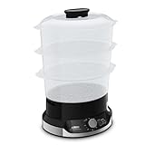 Seb Ultracompact Cuiseur vapeur, Cuisson saine, 9 L, 800 W, 3 bols empilables, Bac à riz et céréales, Minuteur 60 min, Arrêt automatique, Niveau d'eau visible, Facile à ranger VC204800