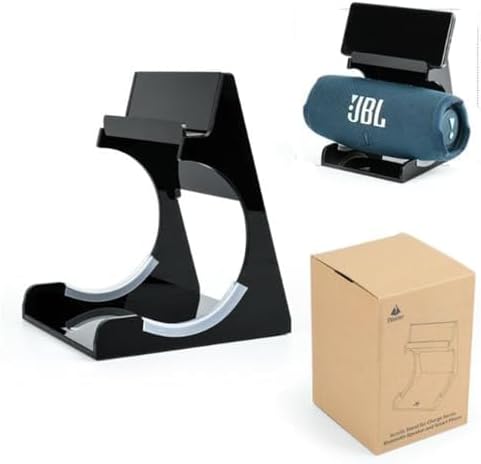 Coyktonty Acrylic Desktop Speaker Stand for JBL Charge6/5/4/iPhone, Clear Table Holder for Speaker and Smartphone (Black)