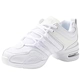 Linodes Women's Jazz Dance Sneaker with Breathable Upper, Split Sole and Air Cushion Dance Multifunctional Walking Shoes Anti-slip-White-8M