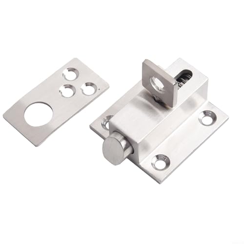 Niceminiwall Perno de pestillo de puerta de cierre automático Mecanismo de bloqueo de resorte Hardware de acero inoxidable para ventana abatible de seguridad del hogar Plata